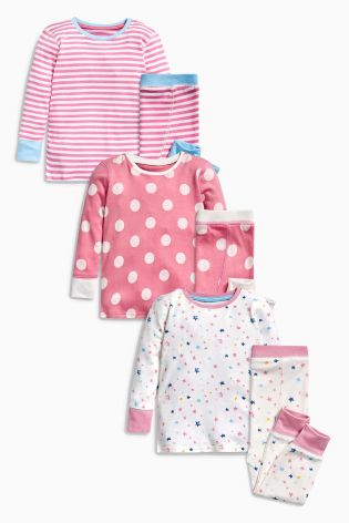 Pink Star Spot Snuggle Pyjamas Three Pack (9mths-8yrs)